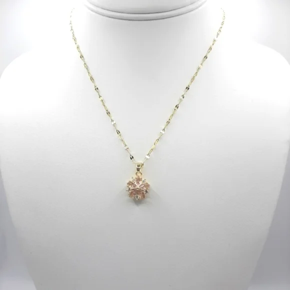 Pink Flower Necklace Gold Plated Stainless Steel Floral - Picture 2 of 4